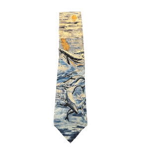Men’s Tie Endangered Species Orcas 100% Imported Silk Multicolor 57”